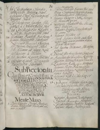 Sommerhalbjahr 1617. Rektorat Johann(es) Halbritter
