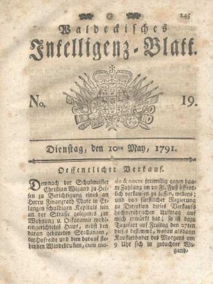 No. 19, Dienstag, den 10ten May, 1791