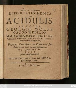 Dissertatio Medica De Acidulis