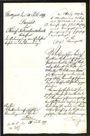 Bericht des Königl. Naturalienkabinets betr. Büste von Oscar Fraas