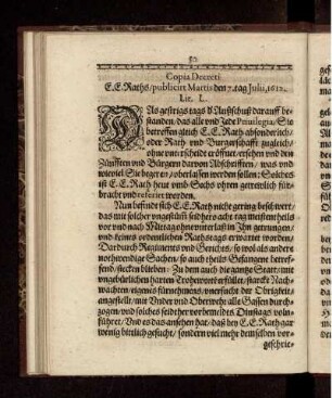 Copia Decreti E. E. Raths/ publicirt Martis den 7. tag Julii, 1612.