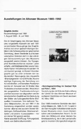 Ausstellungen im Altonaer Museum 1989-1992