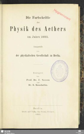 38.1882(1888): Die Fortschritte der Physik : dargest. von d. Physikalischen Gesellschaft zu Berlin