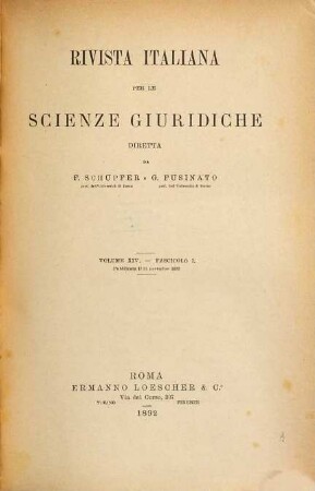 Rivista italiana per le scienze giuridiche. 14. 1892