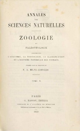 Annales des sciences naturelles. Zoologie et paléontologie. 10. 1890