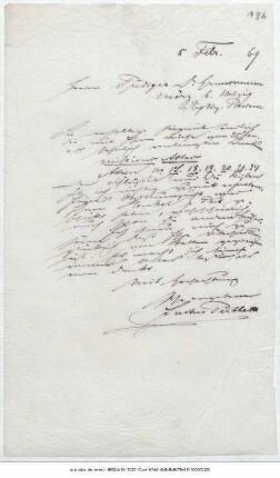 Brief von Justus Perthes' Geographische Anstalt <Gotha> an Reinhold Grundemann : Gotha, 05.02.1869 ; [Kopie]