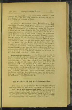 Die Haltbarkeit der Gelatine-Negative