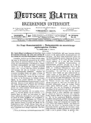 Die Frage Gesamtunterricht - Fachunterricht als entwicklungspsychologisches Problem : (Fortsetzung)