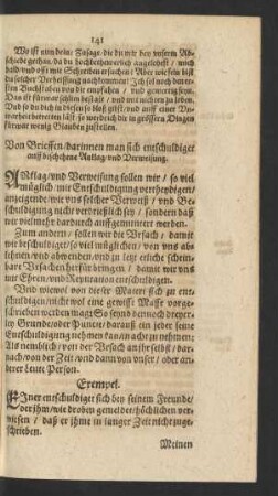 Von Brieffen/ darinnen man sich entschuldiget auff beschehene Anklag/ und Verweisung.