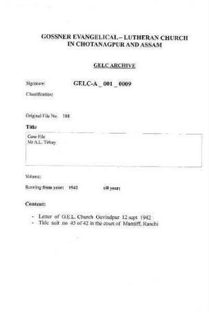 Case File, Mr. A. L.Tirkey