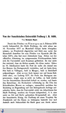 Von der französischen Universität Freiburg i. B. 1688.