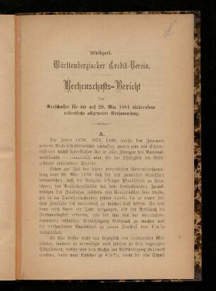 Rechenschafts-Bericht des Ausschusses für die auf 29. Mai 1881 einberufene ordentliche allgemeine Versammlung