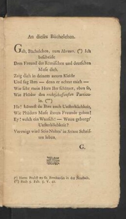 An dieses Büchelchen