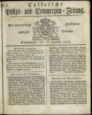 Nr. 2, Sonnabend, den 7ten Januar 1815