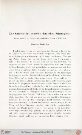 3: Zur Sprache des neuesten deutschen Schauspiels, [1] : Vortrag gehalten im historisch-philosophischen Verein zu Heidelberg