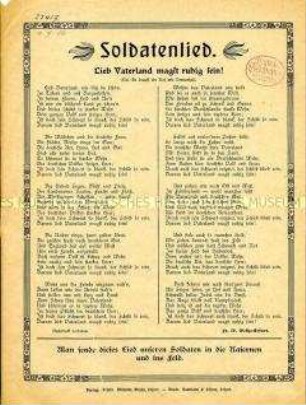 Patriotisches Soldatenlied aus dem 1. Weltkrieg