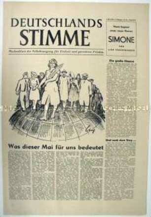 Wochenzeitung der Volkskongressbewegung "Deutschlands Stimme" zum 1. Mai