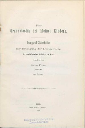 Ueber Uranoplastik bei kleinen Kindern