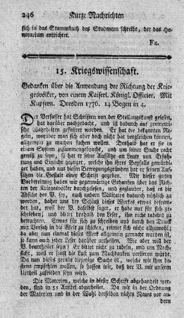15. Kriegswissenschaft.