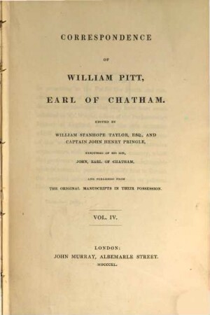 Correspondence of William Pitt, Earl of Chatham. 4