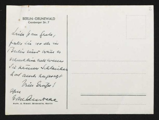 Brief von Edith Andreae an Margarete Hauptmann
