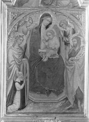 Triptychon — Thronende Maria mit dem Kind, Heiligen und Stifterin