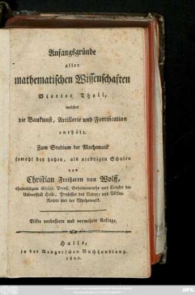 Theil 4: ... welcher die Baukunst, Artillerie und Fortification enthält