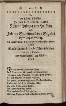 An der Königl. Dänischen Herren Geheimden Räthe...