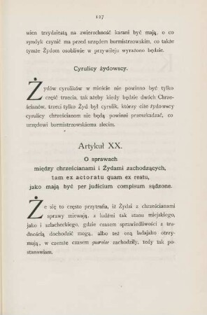Artykul XX. O sprawach miedzy chrzescianami i zydami ...