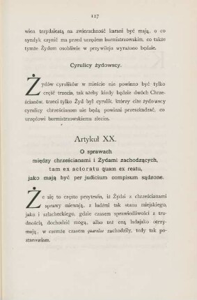 Artykul XX. O sprawach miedzy chrzescianami i zydami ...