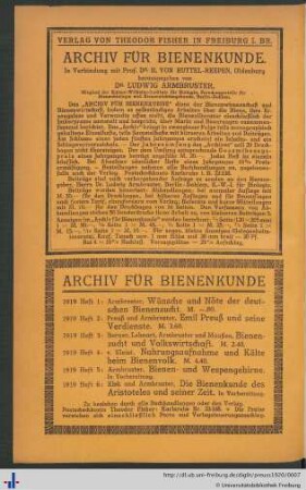 Information zum Archiv für Bienenkunde.