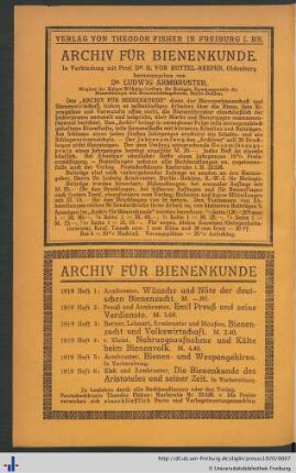 Information zum Archiv für Bienenkunde.
