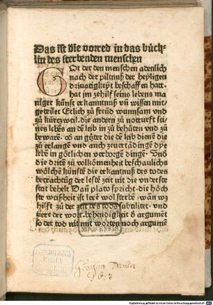 Buechlin von dem sterbenden menschen : Übers. aus dem Lat. Mit Vorrede