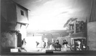 Don Giovanni (Don Juan). Oper von W. A. Mozart. Staatsoper Dresden, Neuinszenierung 17.4.1924 : Szenenbild 2. Bild, Ankunft Donna Elvira (Elisa Stünzner)