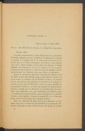Apéndice Letra Y : [Carta de la Patriótica al Presidente del Consejo de Ministros y dictamen del doctor Calzada]