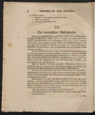 III. Die öconomischen Wissenschaften