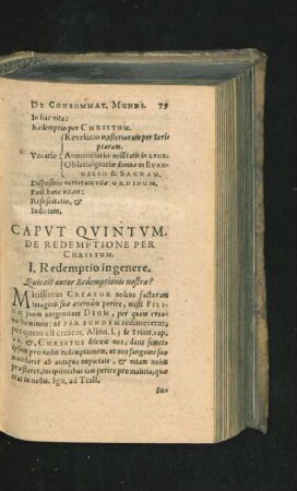 Caput Quintum. De Redemptione Per Christum.