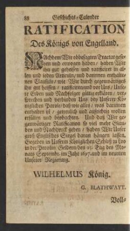 Ratification Des Königs von Engelland.