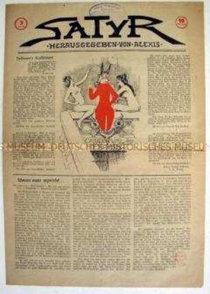 Satirezeitung "Satyr" mit Texten und Karikaturen zum politischen Tagesgeschehen