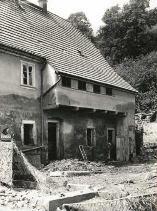 Unwetterkatastrophe im Osterzgebirge am 8./9. Juli 1927. Berggießhübel. Zerstörungen nach der Hochflut