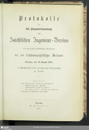 65.1868: Protokoll der ... Hauptversammlung des Sächsischen Ingenieur-Vereins