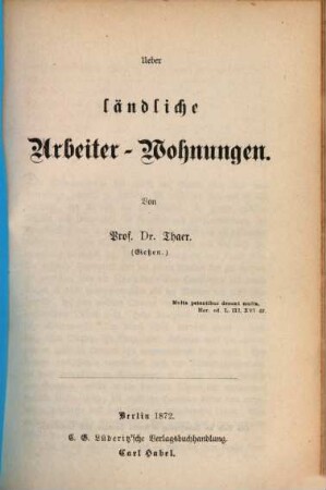 Ueber ländliche Arbeiter-Wohnungen