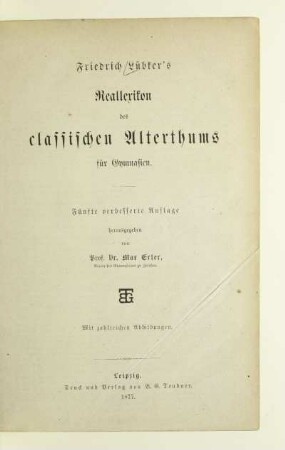 Reallexikon des classischen Alterthums für Gymnasien