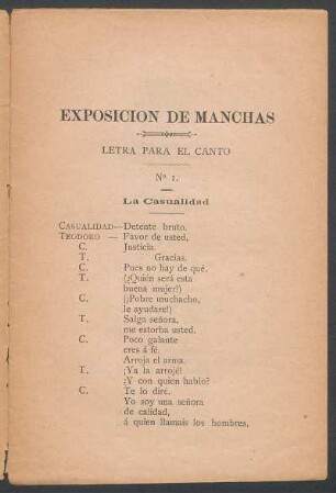 Exposición de manchas : Letra para el canto