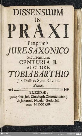 2: Dissensuum In Praxi Praeprimis Iure Saxonico occurrentium