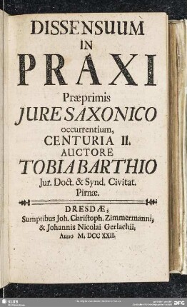 2: Dissensuum In Praxi Praeprimis Iure Saxonico occurrentium