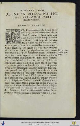 Disputationum De Nova Medicina Philippi Paracelsi, Pars quarta et ultima.