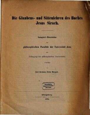 Die Glaubens- und Sittenlehre des Buches Jesus Sirach, 1