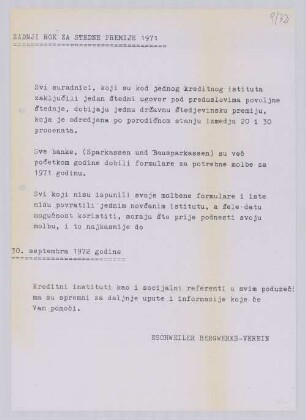 "LETZTER TERMIN FÜR DIE SPARPRÄMIEN 1971"