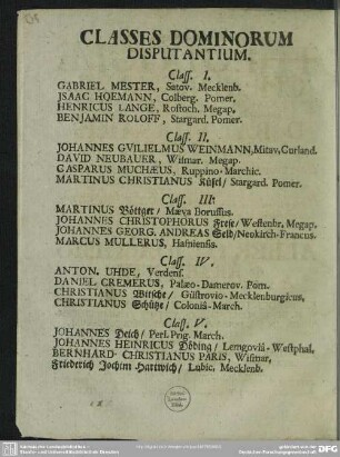 Classes Dominorum Disputantium